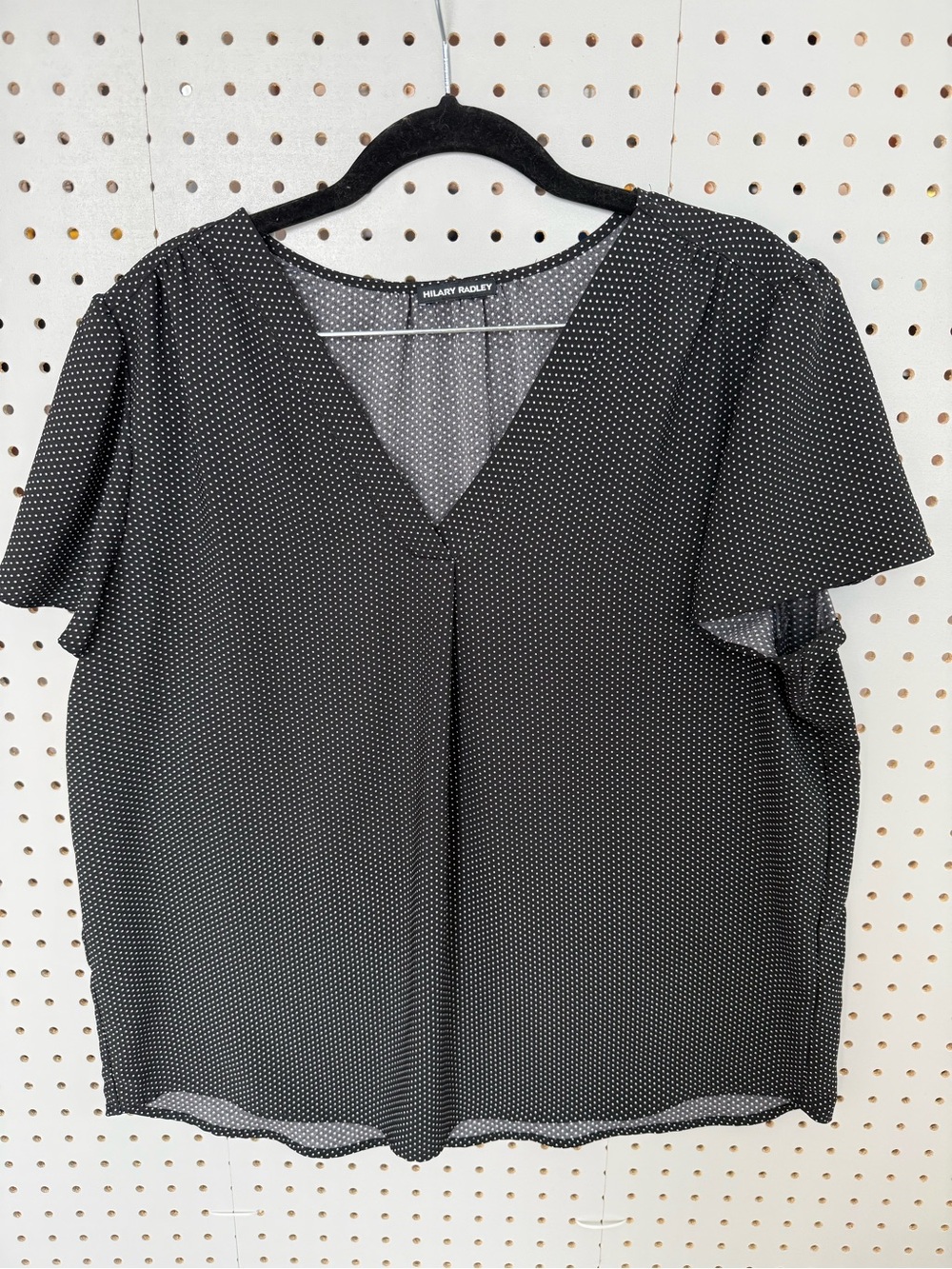 Hilary Radley Black Microdot V-Neck Flutter Sleeve Top